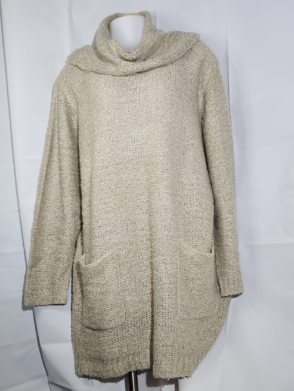 Lily Morgan Cozy Cream Cowl Neck Knit Sweater Tunic - 2X